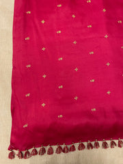 Pallu view of red dainty kasuti saree with embroidery work